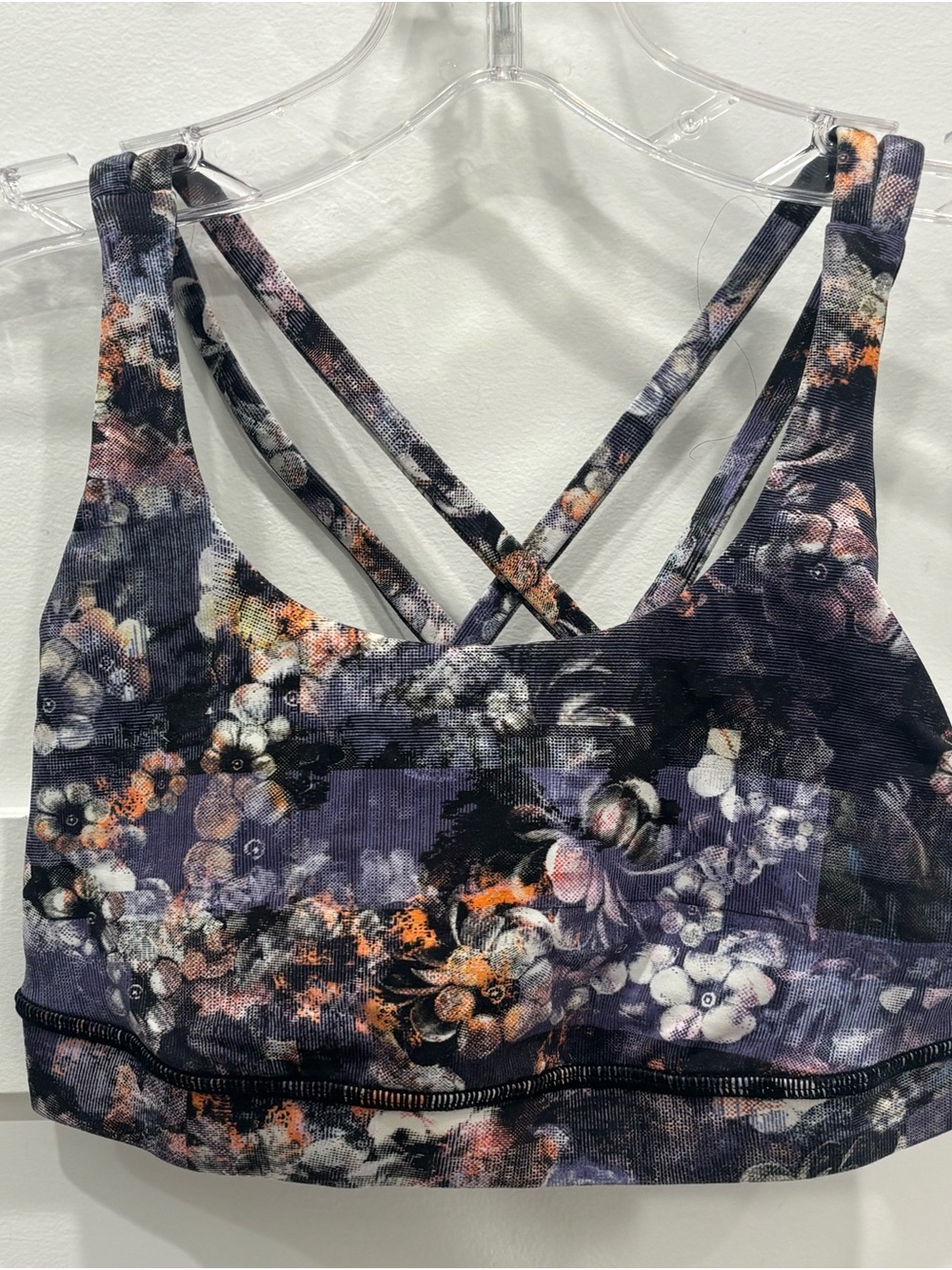 Floral Print Purple Sports Bra with Cross-Back Straps